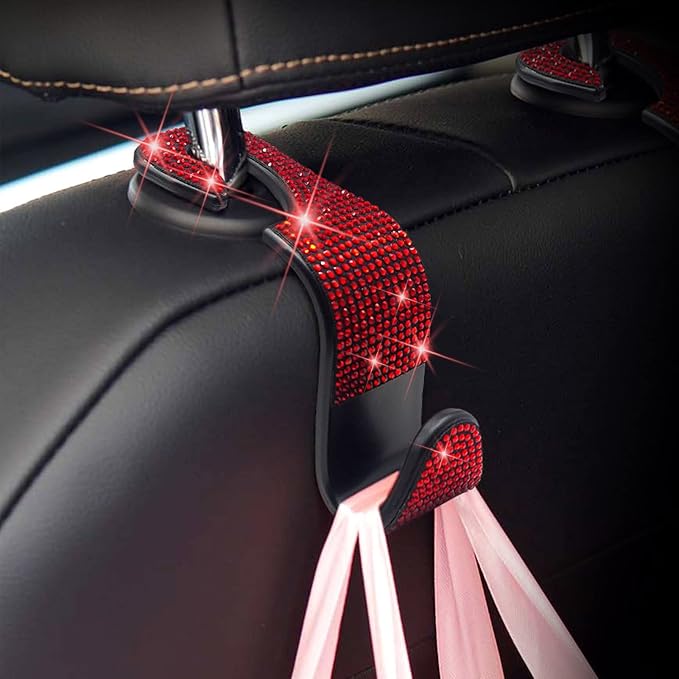 Car Purse Hook Bling Car Headrest Hook for Women Girls, 4 Packs Auto Back Seat Hangers Rear Headrest Hooks for Purse, Bag, Handbag, Grocery (Red) - Image 6