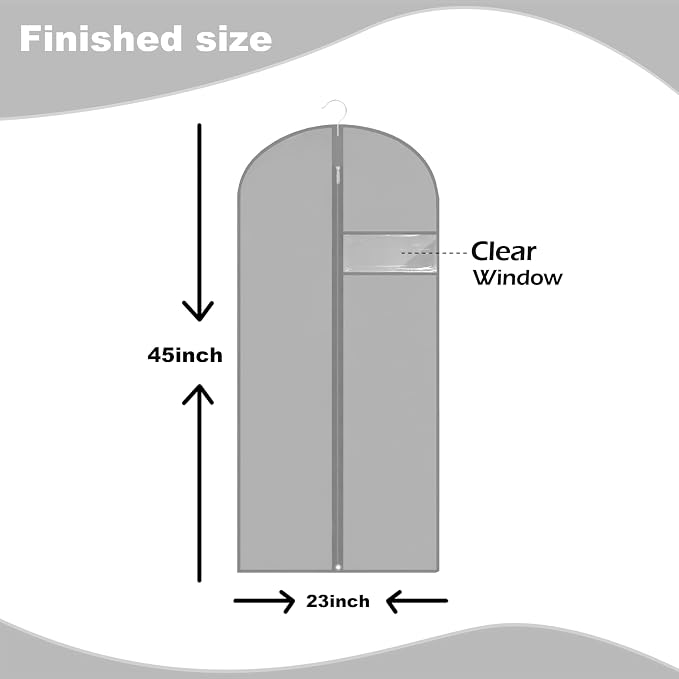 Garment Bags for Hanging Clothes, 45'' Suit Bag Cover for Storage and Travel, Dress Bags for Gowns Long, 2 Pack (Grey) - Image 2