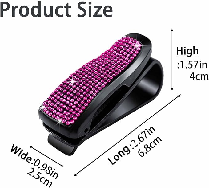Shimmering Rhinestone Car Visor Clips (2-Pack) - One-Handed Glam Sunglass Holder, Secure Clip for Sun Visor (Pink) - Image 2