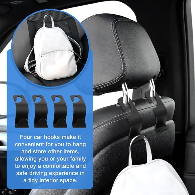 Car Tissue Box Holder, Backseat Rectangular Napkin Holder with 4 Hooks, Small 7.5in PU Leather Napkin Organizer with Metal Ring for Easy Pulling, Fits Headrest, Dashboard & Sun Visor(Color:Black) - Image 5