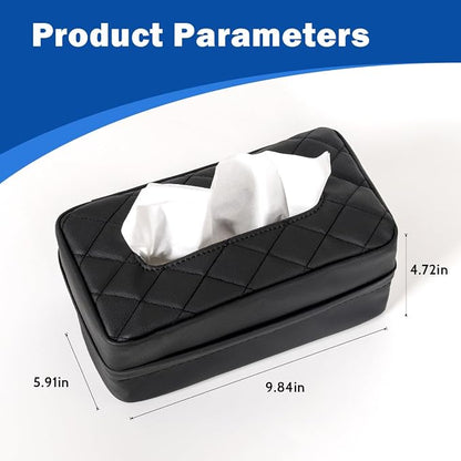 Car Tissue Holder - Standard Pu Leather Napkin Holder for Backseat, Extra Large Organization Fits 120-230 Tissues Per Box, 9.84'' X 4.72'' X 5.91'', Black - Image 4