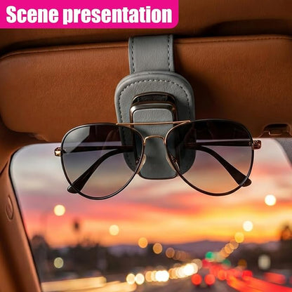 Car Sunglass Holder, Leather Car Sun Visor Eyeglasses Clip with Anti-Scratch Soft Padding, One-Handed Operation Auto Interior Glasses Organizer for Most Cars, Trucks, SUVs (Gray) - Image 6