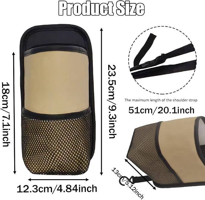 2-in-1 Large Cup Holder, Car Water Bottle Holder, 80 oz Waterproof Leather Car Seat Side Organizer, Multifunctional Seat Side Storage Hanging Bag with Mesh Pocket Fit for Most Vehicles (Beige) - Image 2