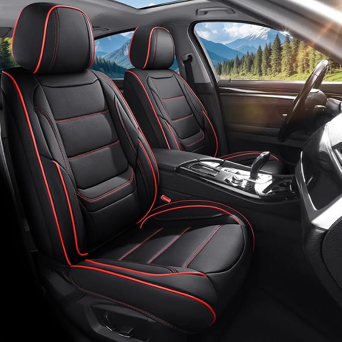 Car Seat Covers Full Set Custom Fit For Lexus ES300h 2013-2026, Black&Red | Lumbar Support, Premium Faux Leather, Breathable, Anti-Slip, Airbag Compatible, Waterproof, Car Seat Protectors, 2 Row-5Seat by Unknown