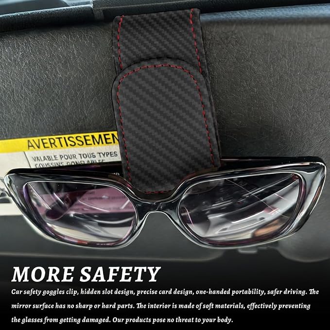 Sunglass Holder for Car, Car Sunglass Holder, Magnetic Leather Sunglasses Holder and Ticket Card Clip, Auto Multi-Functional Sun Visor Eyeglass Holders for SUV Pickup Truck (Carbon Fiber) - Image 3