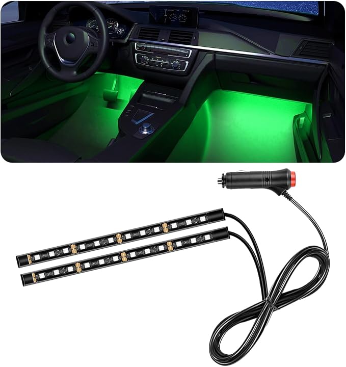 povtii Car LED Strip Light, 24 LED RGB Auto Under Dash Interior Atmosphere Lights, Cigarette Lighter Decorative Lamp Ambient Night Light, Universal Lighting Kit Car Accessories (Green) by povtii