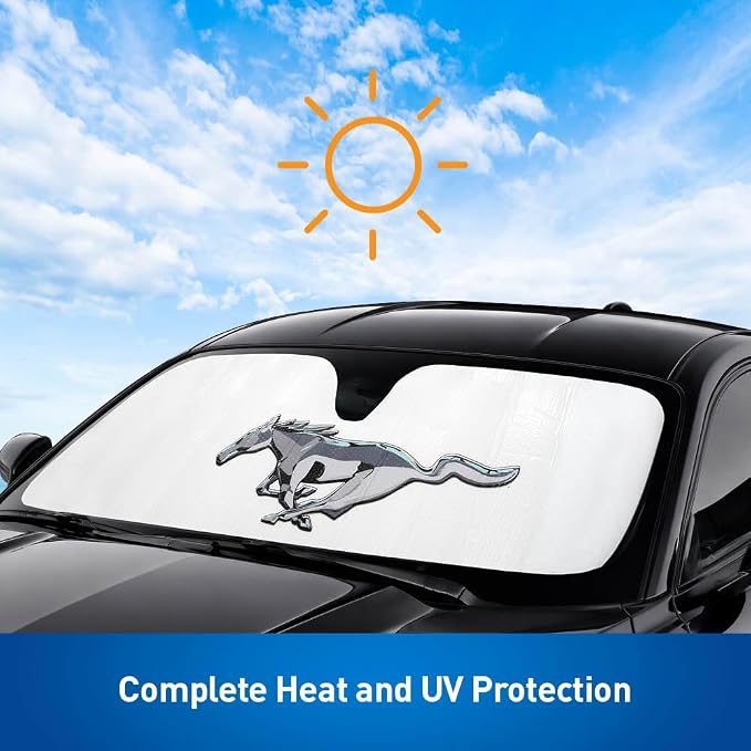 Custom Fit Windshield Sunshade Compatible with 2015-2023 Ford Mustang, Gen 6 - Accordion Folding Sunshield, Official Logo, Heat & UV Protection - Image 7