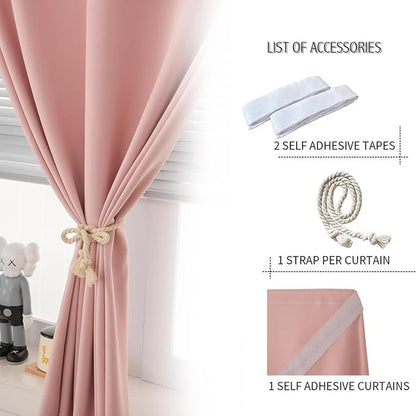 Self Adhesive Curtains, Stick Curtain Blackout Shades Window Cover Curtains for Living Room No Drilling, 47" W X 84" L, Pink, 1 Panel - Image 2
