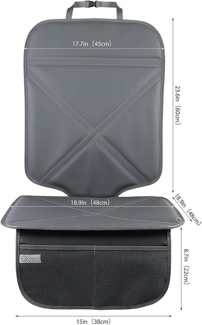 Viaviat Car Seat Protector Leather Waterproof Child Safety Seat Protector Cover with Thick Pad and 2 Large Pockets Durable Kick Mat for All Auto Seat (Deep Gray) - Image 4