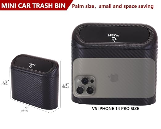 Ginsco Mini Car Trash Can with Lid, Small Car Garbage Can, Cute Leakproof ABS Car Trash Bin, Car Accessories for Interior, Garbage Bin for Car, Home, Office with 120pcs Trash Bags Carbon Fibre - Image 2