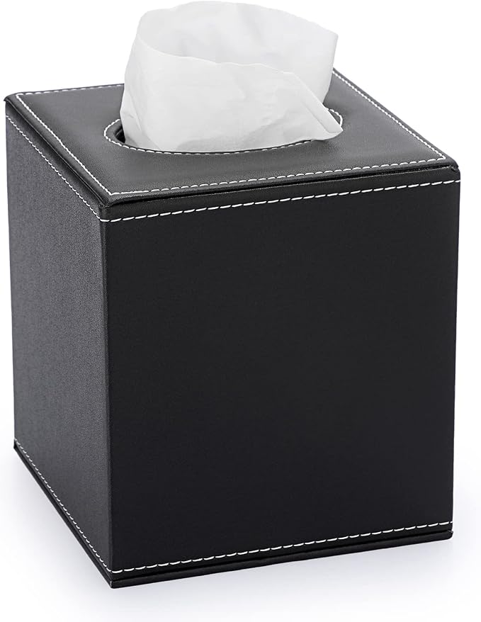 Sumnacon Square Tissue Box Cover,Magnetic Bottom PU Tissue Box Holder,Black | Elegant Cube Leather Tissue Box Covers,Decorative Tissue Box for Vanity Dresser Night Stand Table Countertop Office Car by Sumnacon