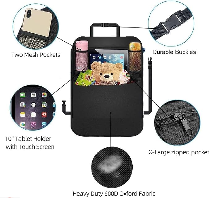Premium Backseat Organizer for Kids 2 Pack, Heavy Duty Waterproof and Stain Resistant Kick Mats Back Seat Protector, Durable Backseat Car Organizer with Tablet Holder+Storage Pockets - Image 5