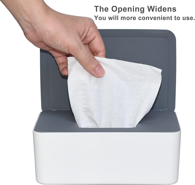 Diaper Wipes Dispenser, Tissue Storage Box Case (Gray-White) | Refillable Baby Wipe Container, Keeps Wipes Clean, Wet Wipe Dispenser Holder with Lid for Home, Office, Cars - Image 4