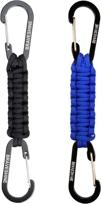 BRAVESHINE Paracord Keychain Carabiner Clip | D Ring Hanger Lanyard Hook | 7.3inch Long | for Stroller, Water Bottle, Key, Backpacks, Men, Women, Luggage, Car Seat Headrest, Fence, Bag Charms by BRAVESHINE