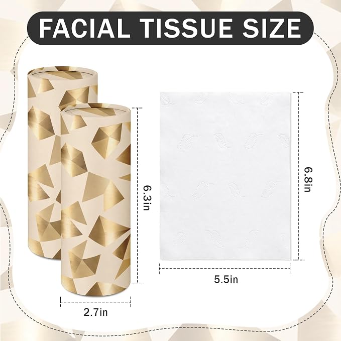 Arttown Car Tissue Holder for Cup Holder Geometric Facial Tissues 12 Pack | Gold Bulk 3-Ply,Refillable Marble Print Cylinder Tissue Boxes,Fit Car Home Office School (600 Sheets Total,50 Sheets Each) - Image 2