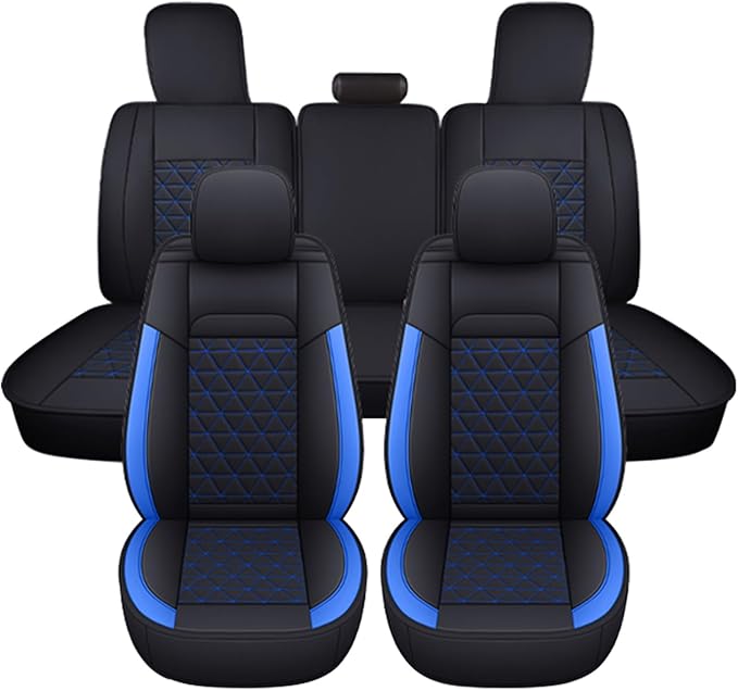 Coverado Car Seat Covers Full Set, Leather RAM 1500 Seat Covers Protectors Compatible with 2002-2026 Dodge RAM 1500 2500 3500 Crew Double Mega Quad Cab with Flat Bench, Blue by COVERADOAUTO