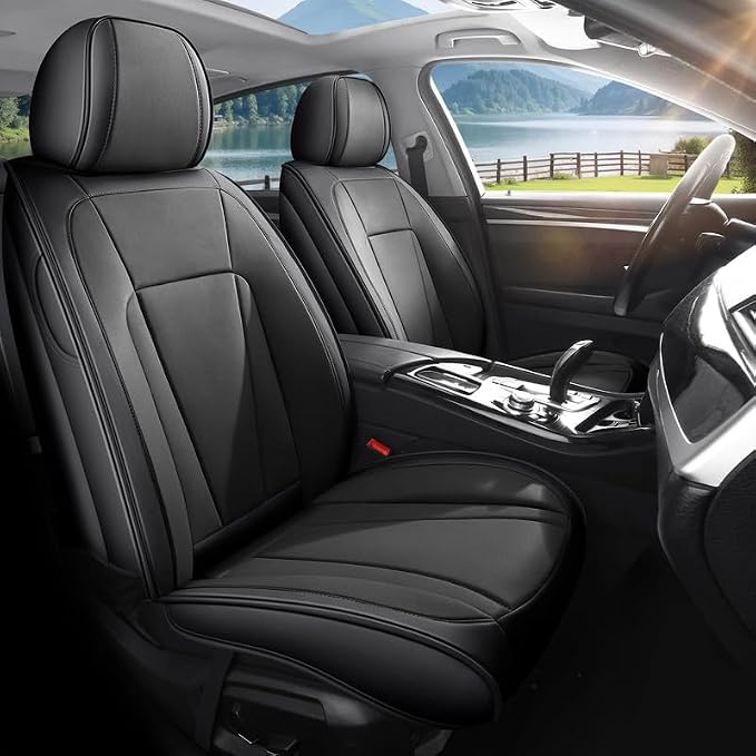 Front Seat Covers Custom Fit for Acura TSX 2004-2014, Black | Luxury Faux Leather, Waterproof, Anti-Slip, Airbag Compatible, Breathable, Car Seat Protectors, 1 Row 2 Seats by Unknown