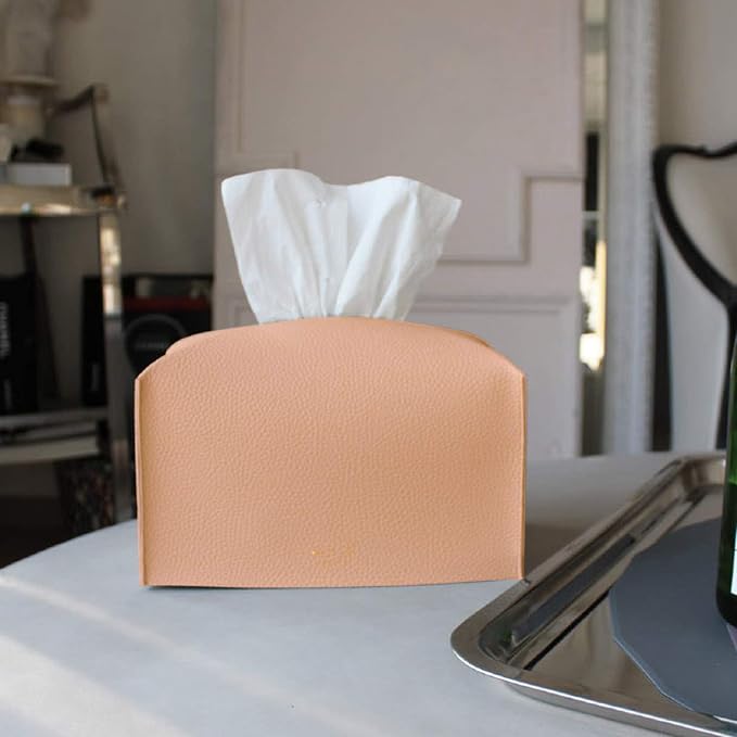 Carrotez Tissue Box Cover, [Refined] Modern PU Leather Rectangular Tissue Box Holder - Decorative Holder/Organizer for Bathroom Vanity Countertop, Night Stands, Office Desk 9.5"X5"X5" - Peach Pink - Image 8