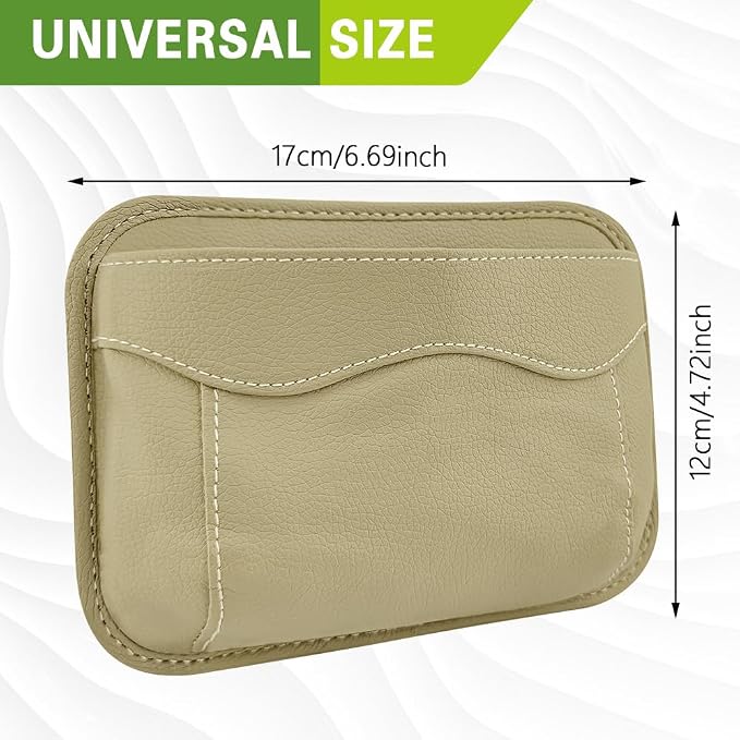 Car Seat Side Pocket Organizer, PU Leather Car Seat Gap Filler Bag, Car Seat Pocket Storage Bag for Phone, Keys, Sunglass, Wallet, Car Organizer Accessories for Seat, Door, Window (Beige) - Image 2