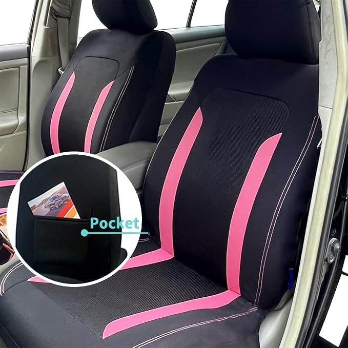 4PCS Cooling Car Seat Covers,Breathable Front Seat Covers with Mesh Construction and Foam Padding,Car Seat Protector to Reduce Back Sweating,Universal Car Interior for Car SUV (Pink) - Image 5