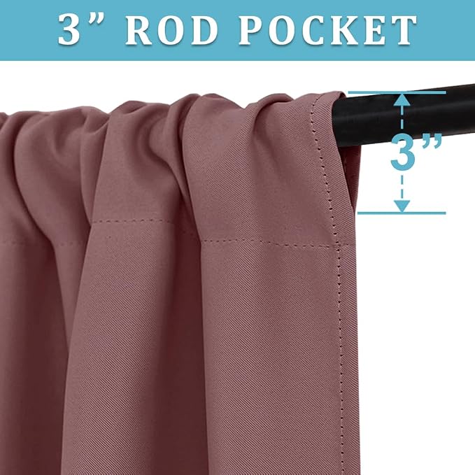 RYB HOME Blackout Curtains for Bedroom Living Room Nursery 72 inches Long | Room Darkening Thermal Insulated Privacy Rod Pocket Drapes for Office Home Theater Laundry, W42 x L72, Dusty Rose, 2 Panels - Image 2