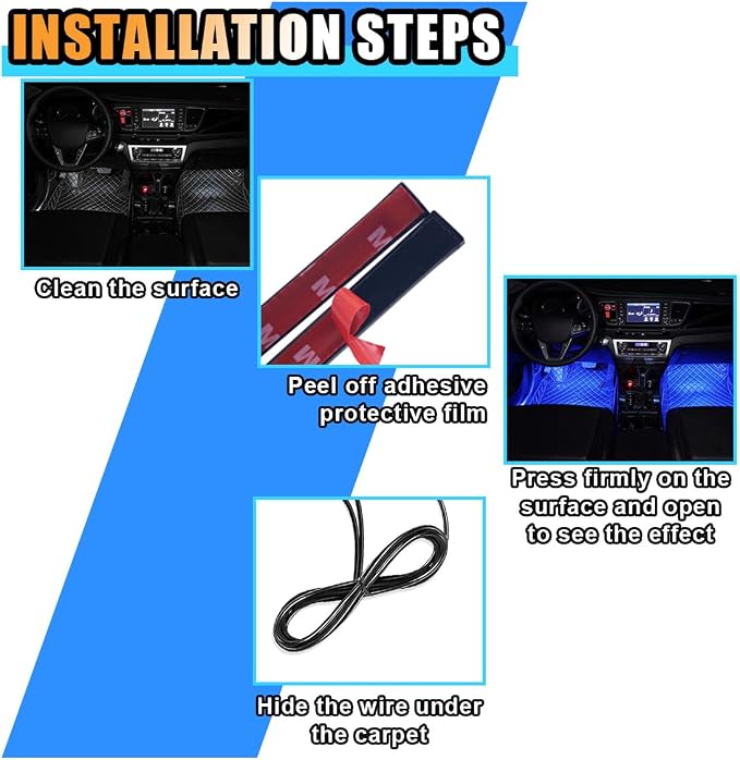 smilfuy Car LED Strip Light, USB Port Car Interior Decorative Lamp | 12V Under Dash Ambient Night Light, 24 LEDs RGB Neon Interior Atmosphere Lights, LED Ambient Lights for Car SUV, Blue - Image 6