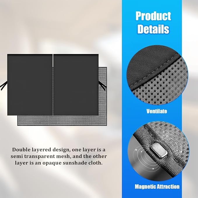 2PCS Car Window Shade, Magnetic Double Layer Vehicle Side Rear Window Sunshade Privacy Curtain Keep Interior Cool, Automotive Sun Shield UV Blocker for Baby, Universal for Vehicles - Image 3