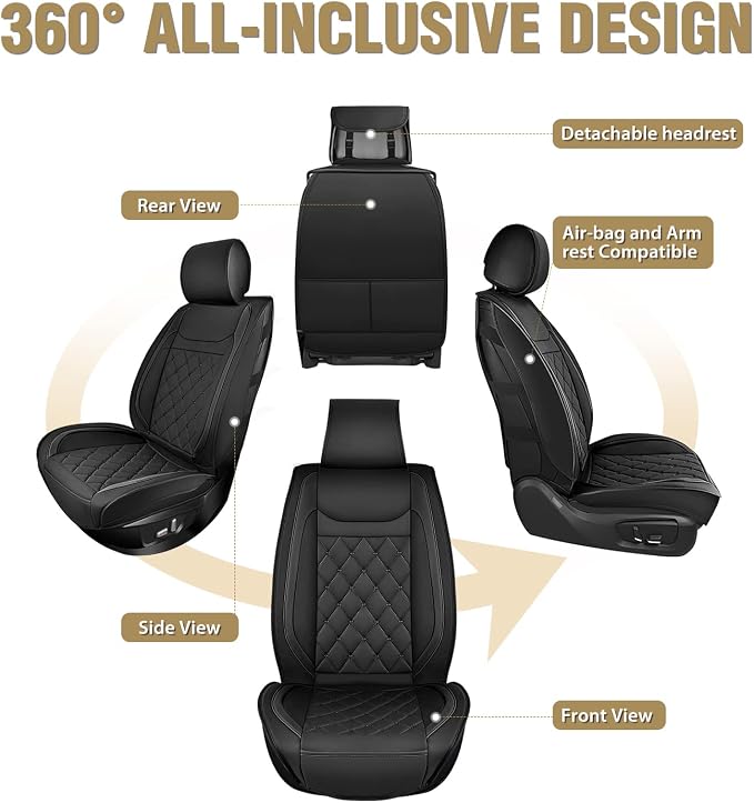 Nilight Car Seat Covers Front Seats Universal Fit for Civic Corolla Accord | 2PCS Black Waterproof Breathable Faux Leather Cushions Anti-Slip Cover Compatible With Camry Hyundai Honda Kia CR-V RAV4 - Image 9