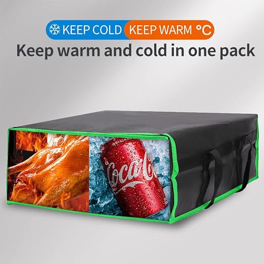 Bodaon Insulated Pizza Delivery Bag, 20" x 20" x 8" Pizza Warmer Bags for Carry Hot, Black with Green Edge, 1-Pack - Image 3