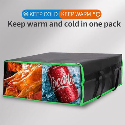 Bodaon Insulated Pizza Delivery Bag, 20" x 20" x 8" Pizza Warmer Bags for Carry Hot, Black with Green Edge, 1-Pack - Image 3