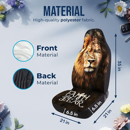 GENANY Crowned Lion Car Seat Covers, 2-Piece Front Seat Set | 2-piece polyester front seat cover set, each 35 x 21 x 21 inches, with adjustable straps and hooks - Image 5