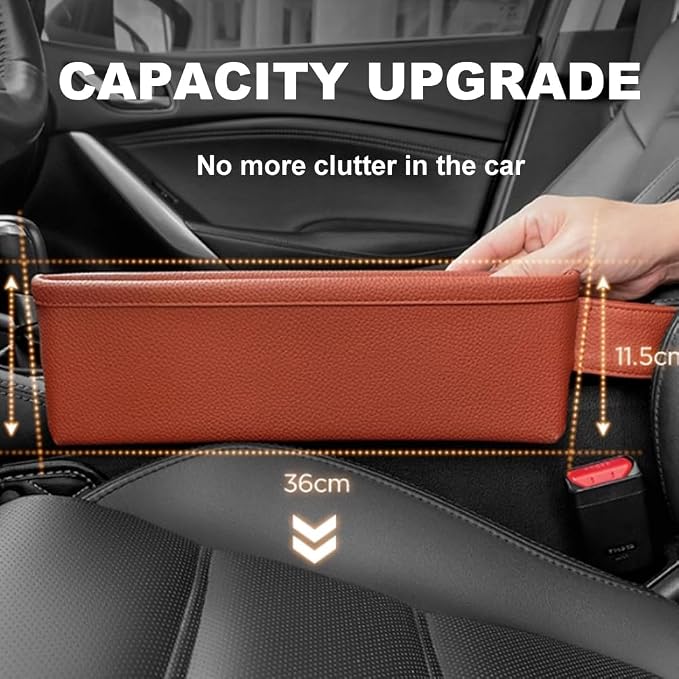 Tumecos Car Seat Pockets PU Leather Car Console Side Organizer Seat Catcher Holders Compatible with Phone Key Wallet Phone Sunglasses 2 Pack (Black) - Image 4
