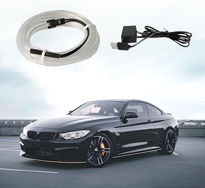 EL Wire Car LED Strip Lights, 10FT 5V USB Vehicle Ambient Lighting Kit with Fuse Protection, Automotive Interior Neon Decoration Lamp with 5mm Sewing Edge, Universal Fit (Ice Blue) - Image 6
