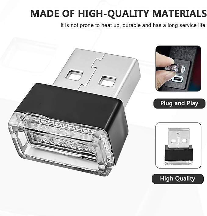 4 PCS USB LED Car Interior Ambient Lighting Kit, Portable Plug-in Atmosphere Lamp Decor Night Light, Universal Vehicle Interior Accessories for Most Cars (White) - Image 4