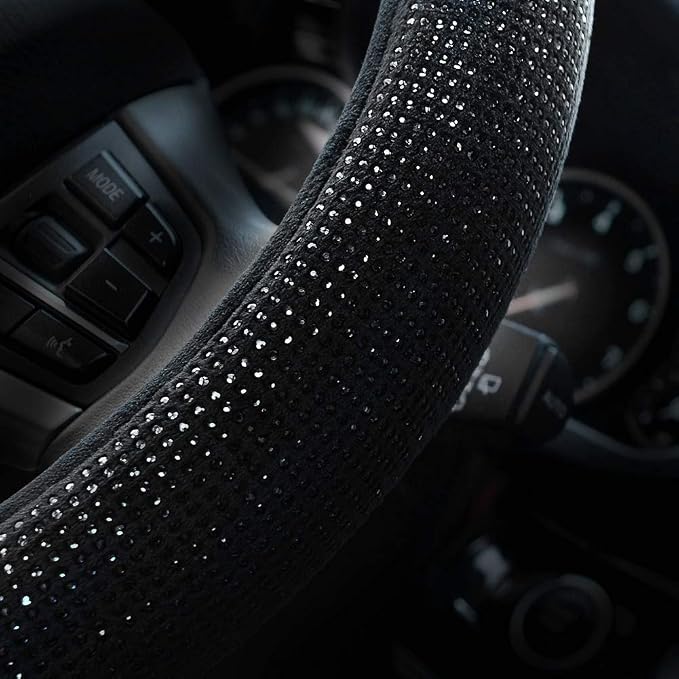 Steering Wheel Cover for Women Men Bling Bling Crystal Diamond | Sparkling Car SUV Wheel Protector Universal Fit 15 Inch (Black with Black Diamond, Standard Size(14" 1/2-15" 1/4)) - Image 4