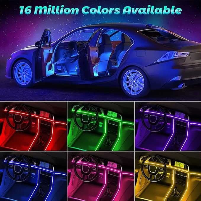 Car LED Interior Strip Lights, TEKSHINNY RGB Car Interior LED Light Wireless APP and Remote Control, 5 in 1 Ambient Lighting Kit with 236 Inches Fiber Optic, EL Wire Lights for Car Inside - Image 8