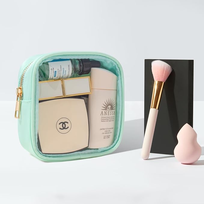 Small Clear Makeup Bag for Purse Small Cosmetic Bag Travel Size Toiletry Bags Cute Travel Makeup Bag,Coin Purse Pouch Easter Gifts for Teen Girls (Clear-Green) - Image 8