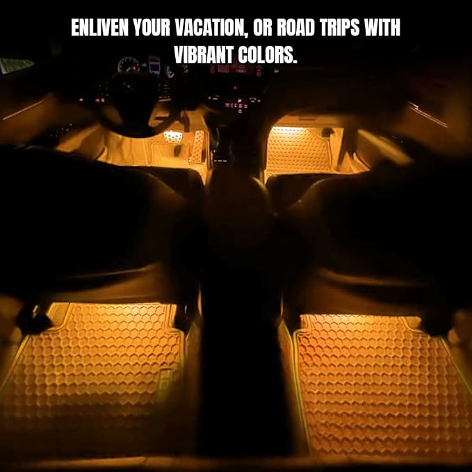Car LED Strip Light, Interior Car Lights, 12V 24 LED Auto Atmosphere Lamps with Cigarette Lighter, Auto Lamp Ambient Night Light Strip Lighting Kit for Vehicles (USB/Yellow) - Image 3