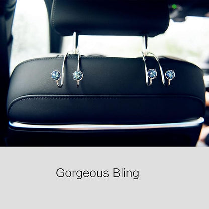 4 Pack Bling Bling Car Hooks, Universal Car Headrest Hooks, Strong Stainless Steel Car Seat Headrest Hanger Hooks for Purses & Grocery Bags (Blue) - Image 3