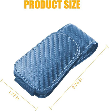 AICEL 2PCS Sunglasses Holders for Car Sun Visor, Carbon Fiber, Blue | Leather Eyeglasses Hanger Mounter, Magnetic Glasses Holder and Ticket Card Clip, Car Accessories, Universal Fit - Image 2