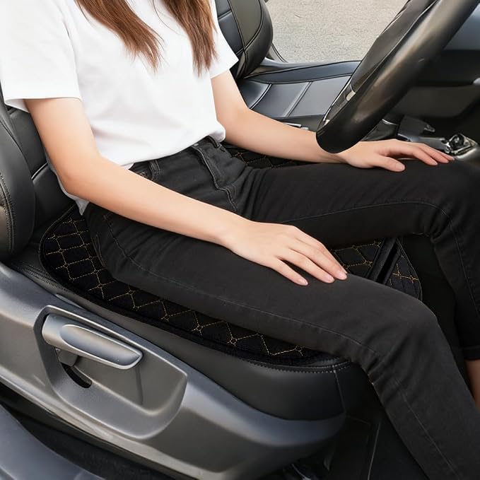 Leather Front Car Seat Cover, Anti-Slip Car Seat Bottom Covers, Full Wrapped Bottom Seat Protectors with Storage Pocket, Universal Comfortable Seat Cushion Fit Vehicles SUVs Trucks (K2-Black Gold) - Image 3