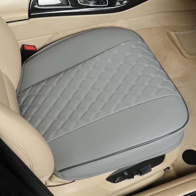 Black Panther 1 Pair PU Front Car Seat Covers, Front Seat Protectors Compatible with 95% Vehicles, Anti-Slip & Full Wrapping Edge, Diamond Pattern Embroidery (W 21.26''×D 20.86”) - Light Gray - Image 2