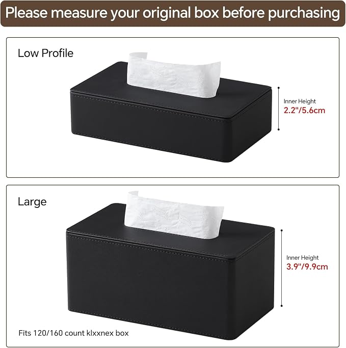 Rectangle Tissue Box Cover with Magnetic Closure, Inner Height 2.2" | 2 Different Sizes, PU Leather Tissue Box Cover, Decorative Rectangular Tissue Holder for Bathroom Nightstand Car Office - Image 2