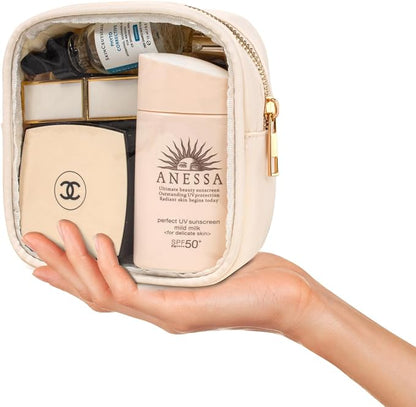 LETGO Small Clear Makeup Bag for Purse Small Cosmetic Bag Travel Size Toiletry Bags Cute Travel Makeup Bag,Coin Purse,Car Asscessories Organizer Storage Travel Essentials for Women Girls(Clear-Beige) - Image 7