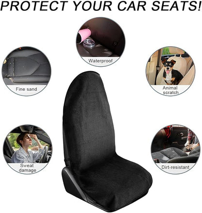 DXNQ 2PCS Car Towel Seat Cover, Waterproof Sweating Non-Slip Premium Soft Towel Carseat Protector, Universal Machine Washable Car Truck SUV Front Seat Cover for Gym Workout Beach Hiking (Black) - Image 6