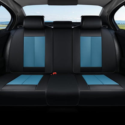 Coverado Back Leather Car Seat Covers for Trucks, Rear Seat Covers for Cars, Automotive Seat Covers Back Car Seat Cover, 3-Pieces Waterproof Nappa Leather Car Seat Cushion Protector, Black&Blue by COVERADOAUTO