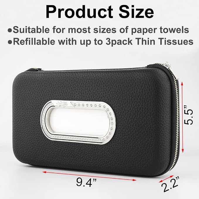 Car Tissue Holder, Sun Visor Napkin Holder, Car Visor Tissue Holder, Luxury PU Leather Backseat Tissue Case Holder (Black) - Image 2