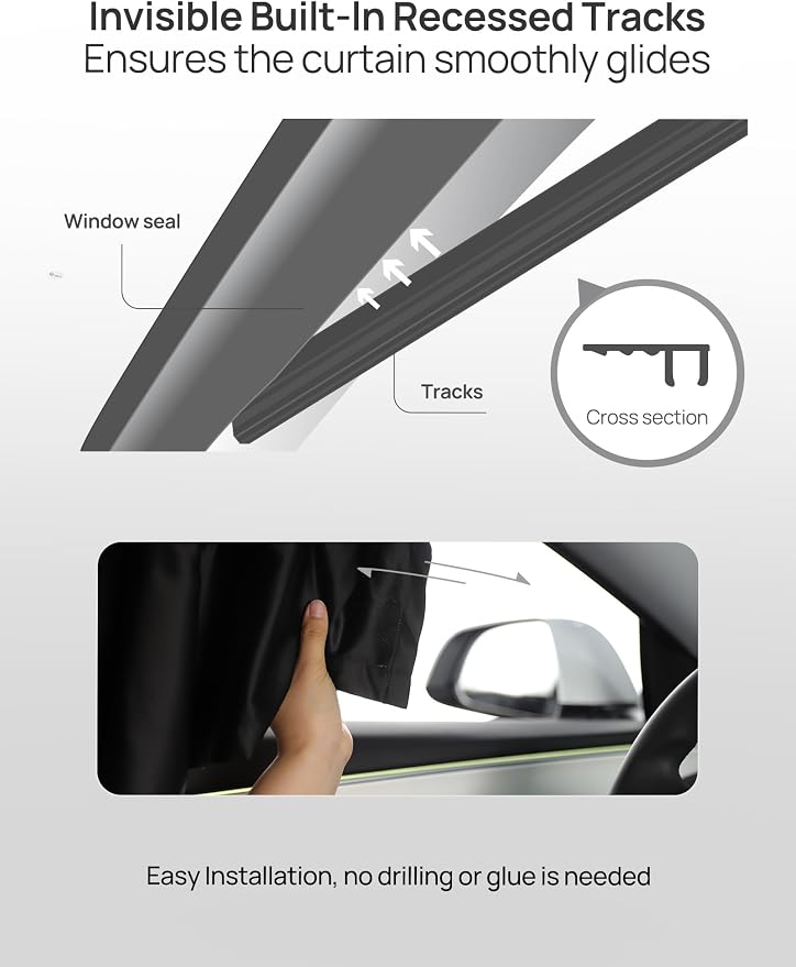 TPARTS Side Window Sun Shade Curtains for Tesla Model 3 2026-2018 AllModels | 4-piece blackout sun shades provide privacy and heat protection while fitting front and rear side windows for Tesla Model 3 - Image 7