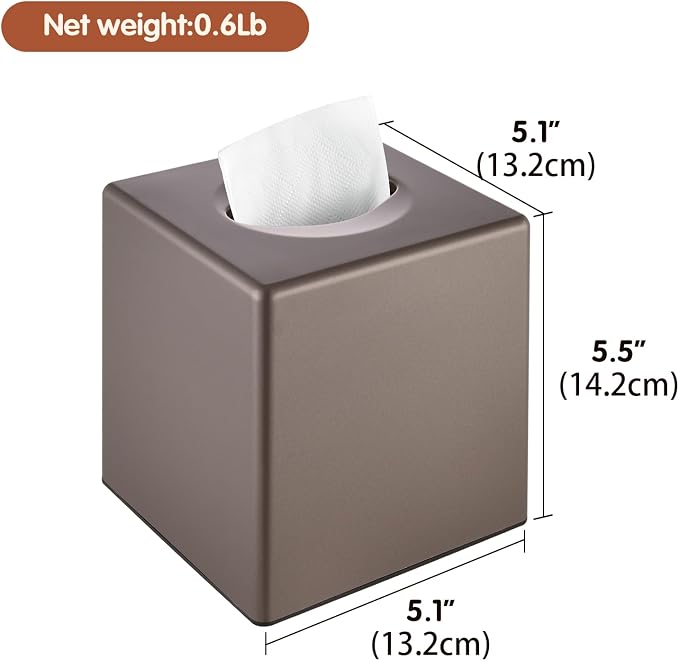 Y-in Hand Tissue Box Cover, Square Facial Cube Tissue Box Holder, Storage Accessories for Bathroom Vanity, Bedroom Countertops, Dressers, Night Stand, Parlors and Offices - Brown Bronze - Image 3