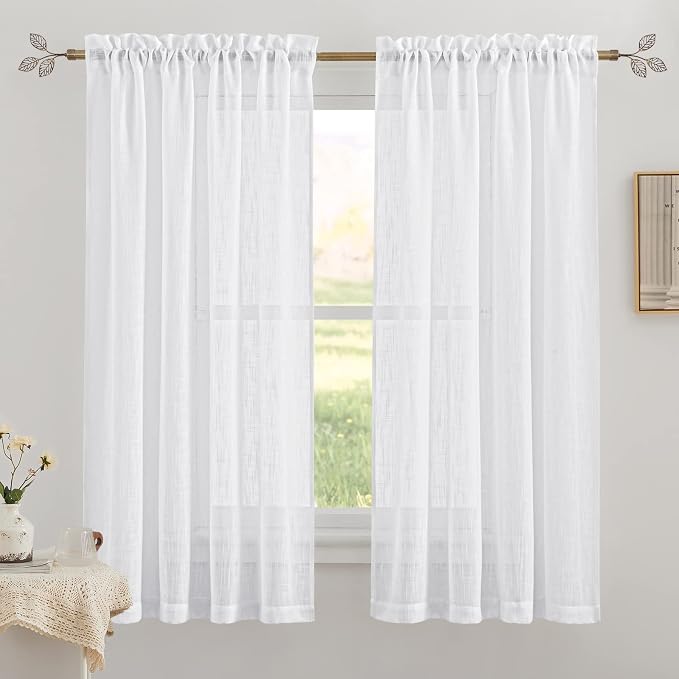RYB HOME White Sheer Curtains 72 inches for Home Office | Light Filtration, Privacy Protection, Thick Heavy Textured, Breathable, for Dormitory, W42 x L72, 2 Panels Set by RYBHOME